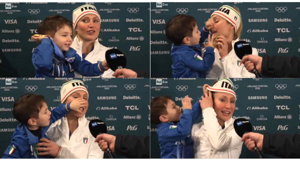 Lollobrigida vince l’oro olimpico, ma il figlio non le dà tregua durante l’intervista: il video è virale Francesca Lollobrigida col figlio alle Olimpiadi 2026