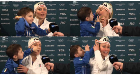 Lollobrigida vince l’oro olimpico, ma il figlio non le dà tregua durante l’intervista: il video è virale Francesca Lollobrigida col figlio alle Olimpiadi 2026