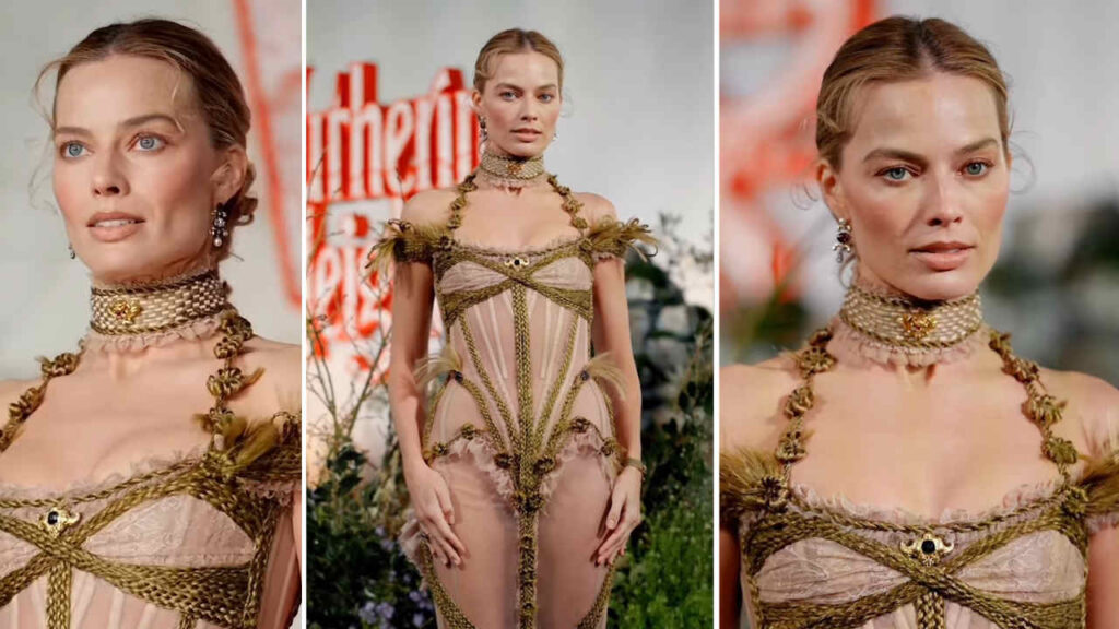 Margot Robbie alla premiere di Wuthering Heights con un abito fatto di veri capelli