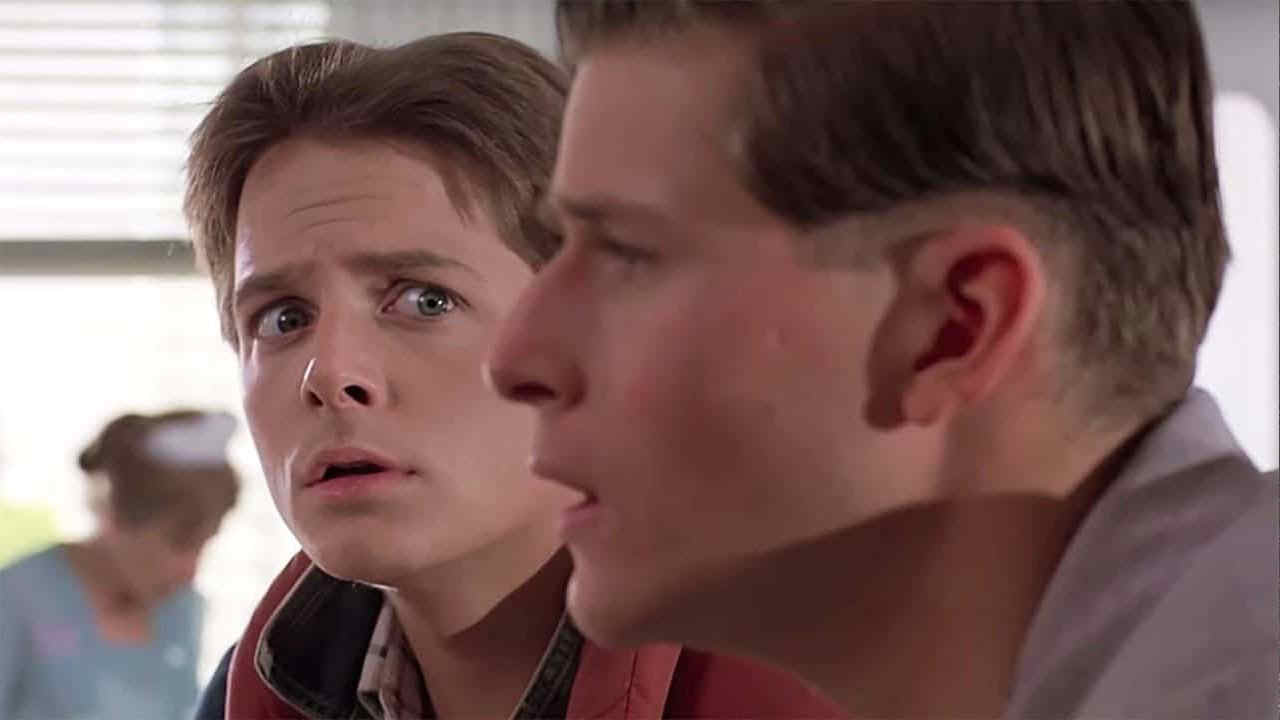 Michael J. Fox e Crispin Glover in Ritorno al futuro