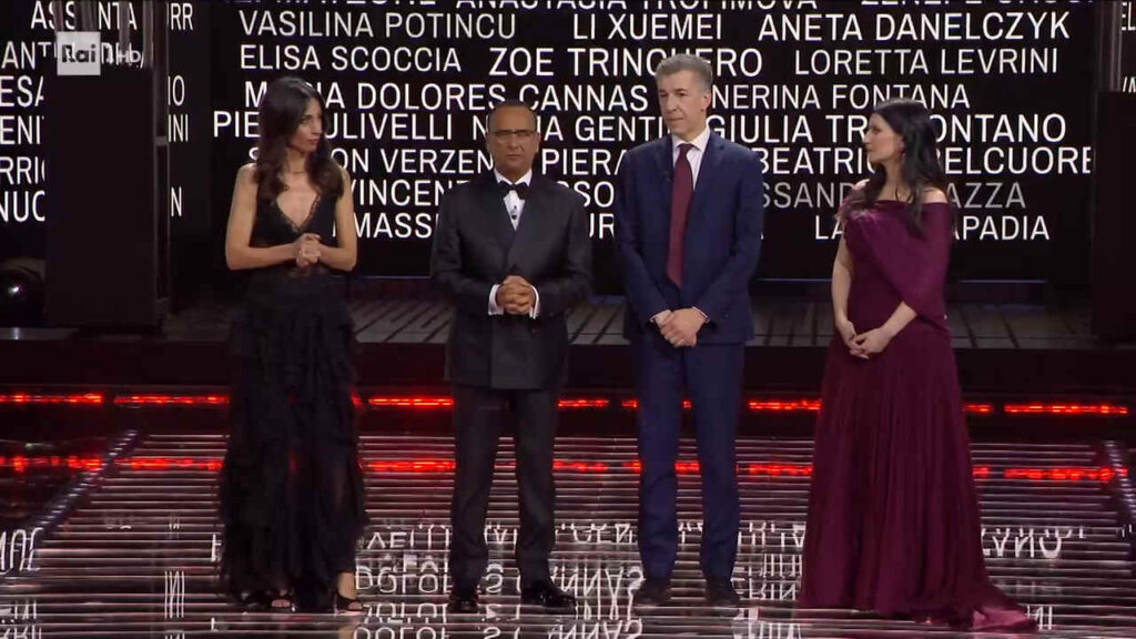 Carlo Conti, Gino Cecchettin, Laura Pausini a Sanremo 2026
