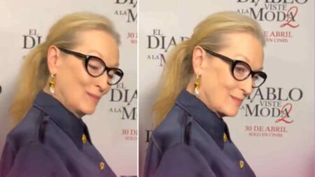 Meryl Streep fa lo sguardo di Miranda Priestly durante un evento per Il diavolo veste Prada 2
