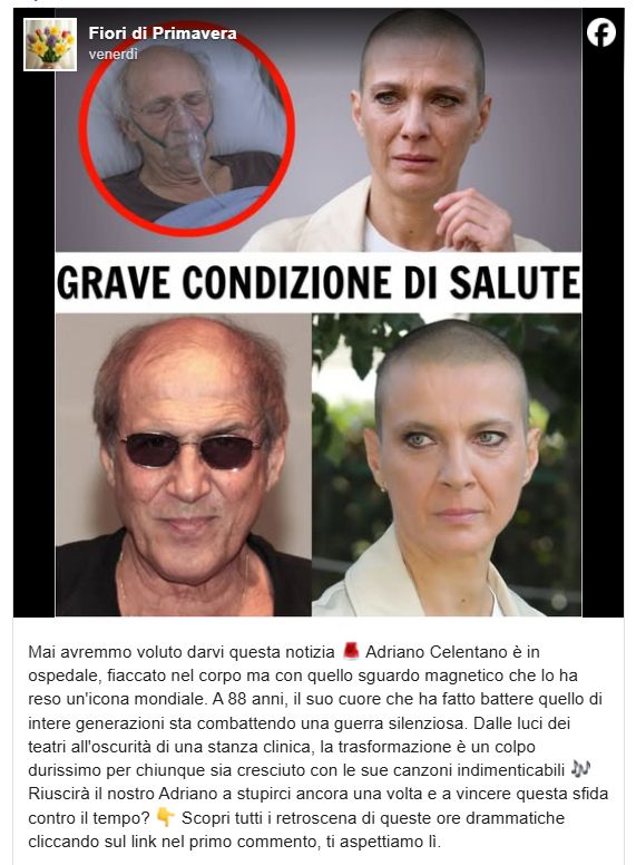 La fake news sulle condizioni di salute di Adriano Celentano, apparsa su FB