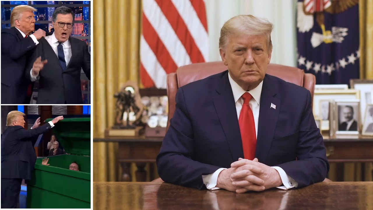 trump umilia colbert con un video ai lo prende e lo lancia in un cassonetto scoppia la bufera da Cinemaserietv.it trump umilia colbert con un video ai lo prende e lo lancia in un cassonetto scoppia la bufera