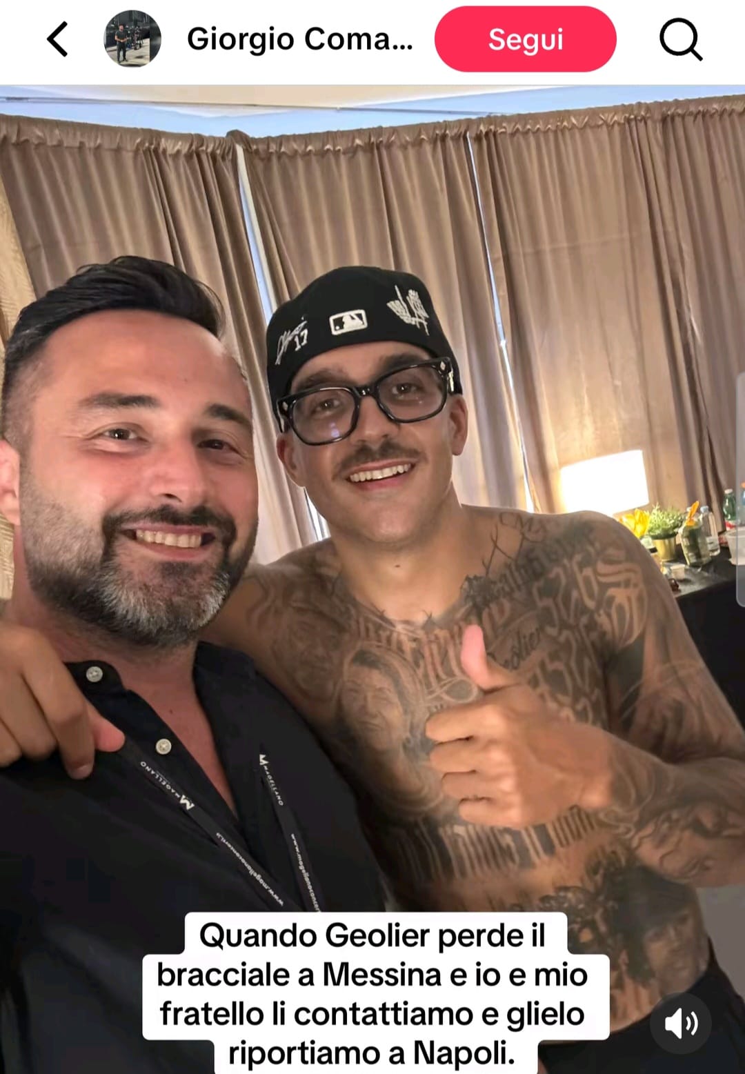 Geolier nel post su TikTok di Giorgio Comandè.