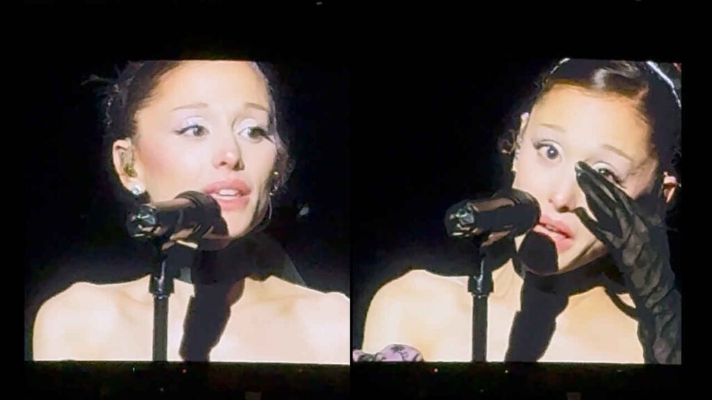 Ariana Grande piange durante il concerto di Los Angeles