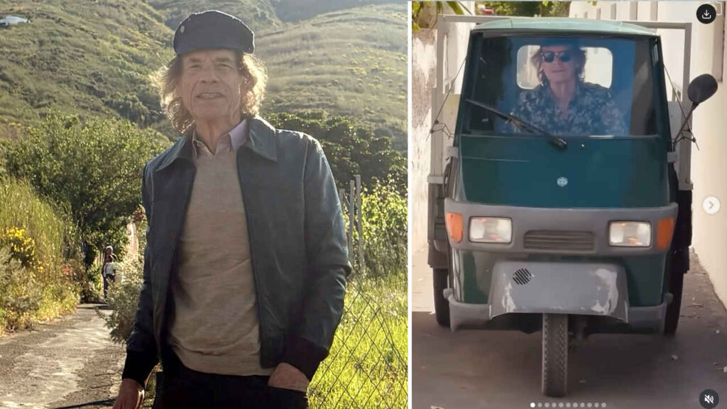 Mick Jagger a Stromboli sull'Ape Piaggio