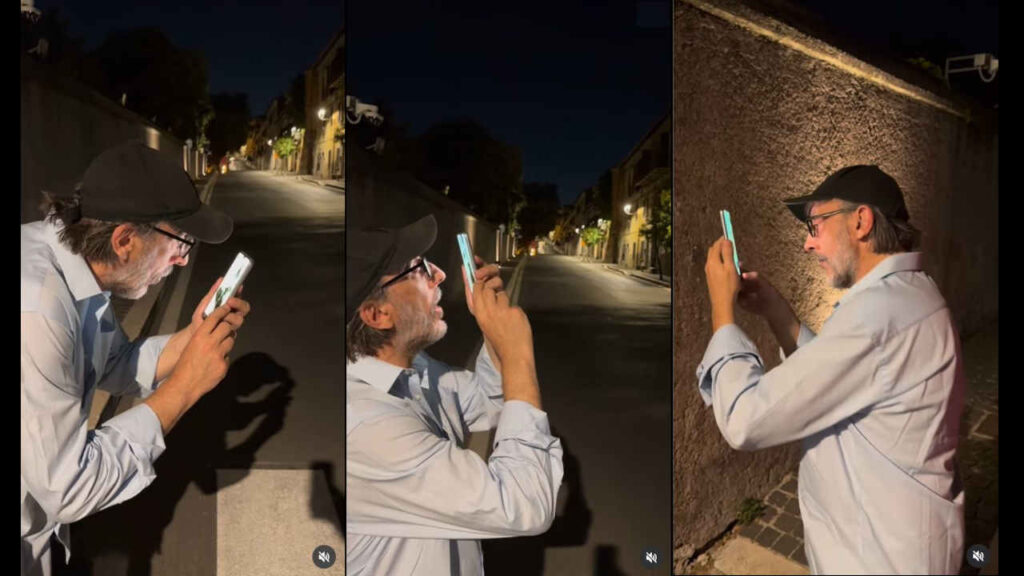 Massimo Ceccherini parla in videochiamata con il cane Lucio