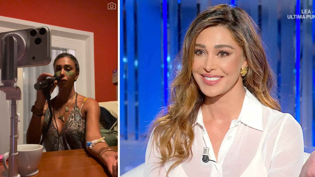 Belen Rodriguez canta con la flebo