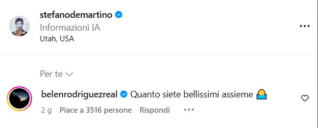 Il commento di Belen a Stefano De Martino