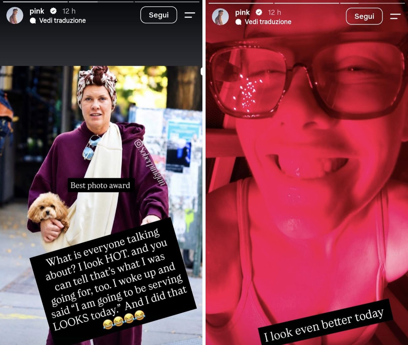 Le storie Instagram di Pink.